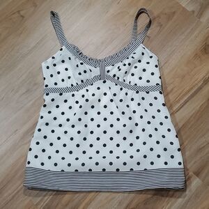 🔺️NWT Loft White & Black Polka Dot & Striped Sleeveless Top Size 2